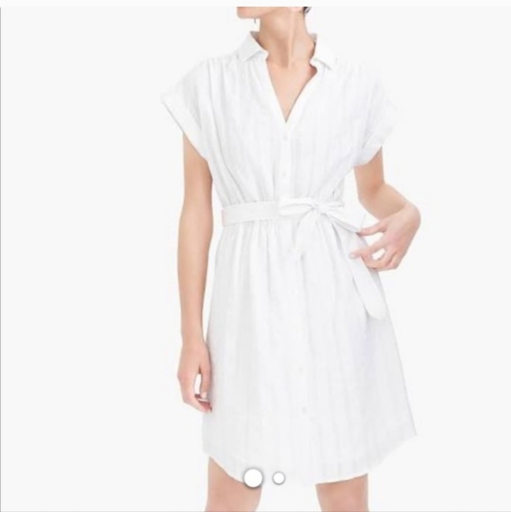 J. Crew White Collared Tie-Waist Mini Dress